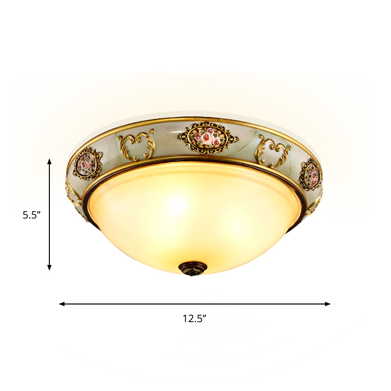 Opal Glass Brass Flush Mount Light Dome 2/3 Heads Rural Ceiling Light Fixture for Bedroom Clearhalo 'Ceiling Lights' 'Close To Ceiling Lights' 'Close to ceiling' 'Flush mount' Lighting' 816558