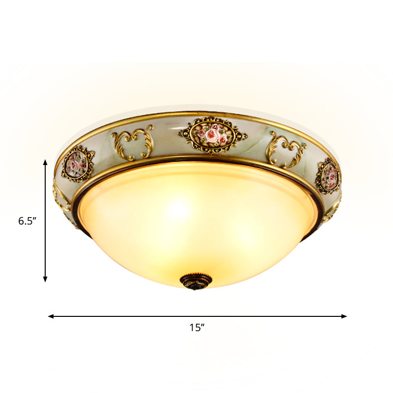 Opal Glass Brass Flush Mount Light Dome 2/3 Heads Rural Ceiling Light Fixture for Bedroom Clearhalo 'Ceiling Lights' 'Close To Ceiling Lights' 'Close to ceiling' 'Flush mount' Lighting' 816559