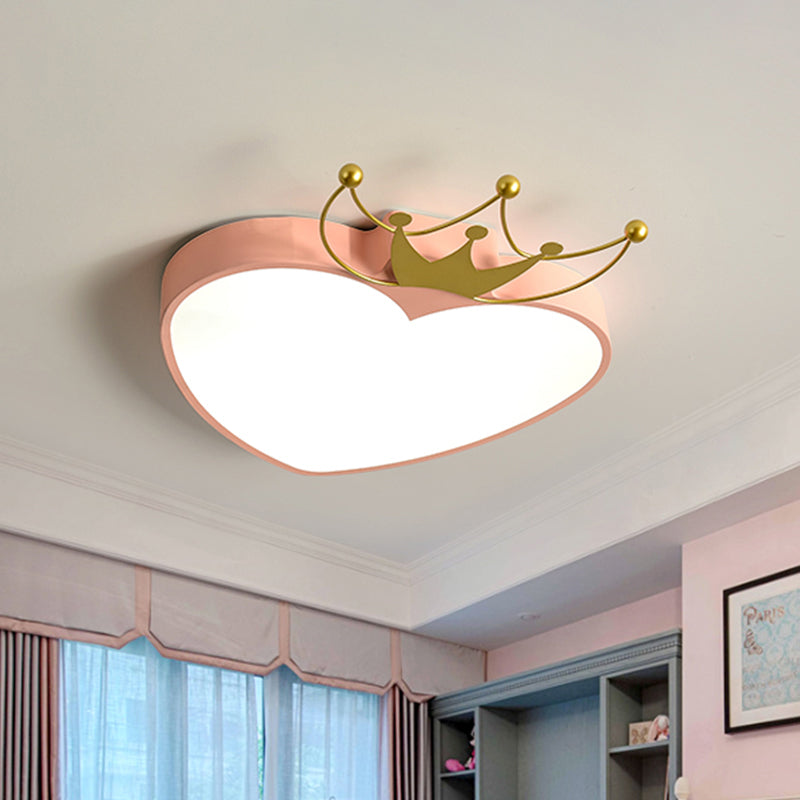 Pink/White Apple Ceiling Mount Light Kids Acrylic LED Flush-Mount Light Fixture with Crown Ornament Pink Clearhalo 'Ceiling Lights' 'Close To Ceiling Lights' 'Close to ceiling' 'Flush mount' Lighting' 816565