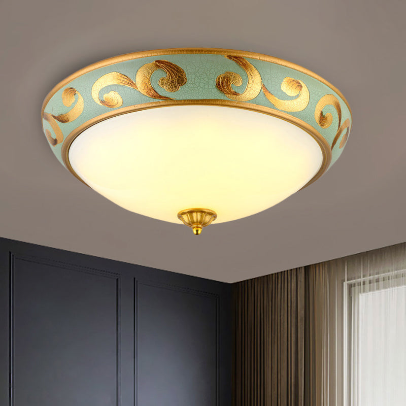 3 Lights Dome Ceiling Mounted Light Rustic Gold Milk Glass Flush Light Fixture for Bedroom Gold Clearhalo 'Ceiling Lights' 'Close To Ceiling Lights' 'Close to ceiling' 'Flush mount' Lighting' 816573