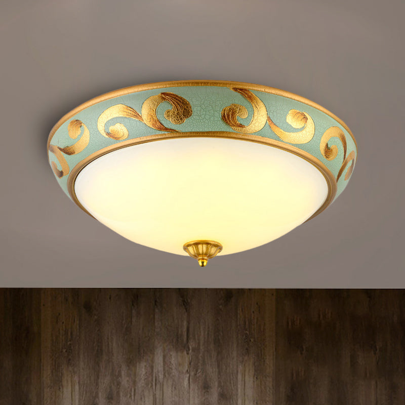 3 Lights Dome Ceiling Mounted Light Rustic Gold Milk Glass Flush Light Fixture for Bedroom Clearhalo 'Ceiling Lights' 'Close To Ceiling Lights' 'Close to ceiling' 'Flush mount' Lighting' 816574