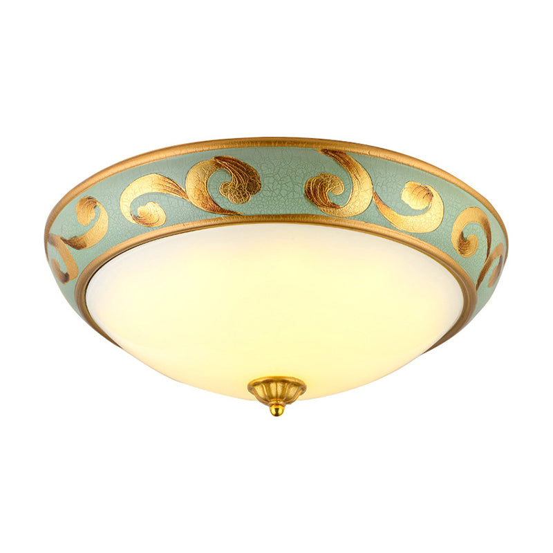 3 Lights Dome Ceiling Mounted Light Rustic Gold Milk Glass Flush Light Fixture for Bedroom Clearhalo 'Ceiling Lights' 'Close To Ceiling Lights' 'Close to ceiling' 'Flush mount' Lighting' 816575