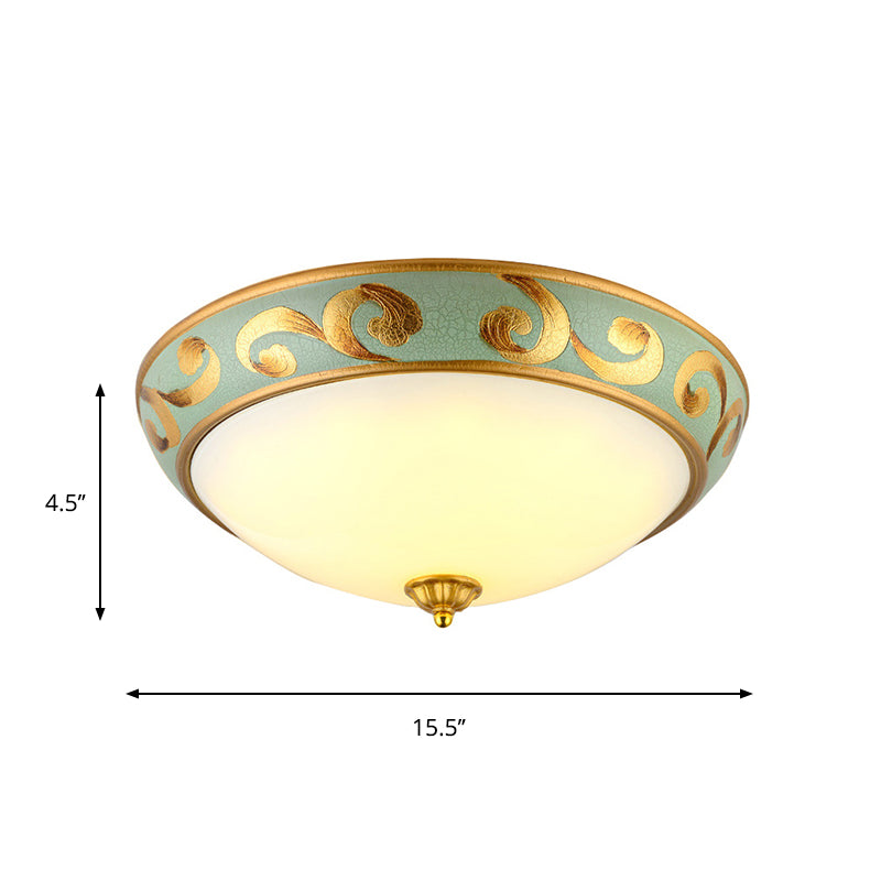 3 Lights Dome Ceiling Mounted Light Rustic Gold Milk Glass Flush Light Fixture for Bedroom Clearhalo 'Ceiling Lights' 'Close To Ceiling Lights' 'Close to ceiling' 'Flush mount' Lighting' 816576