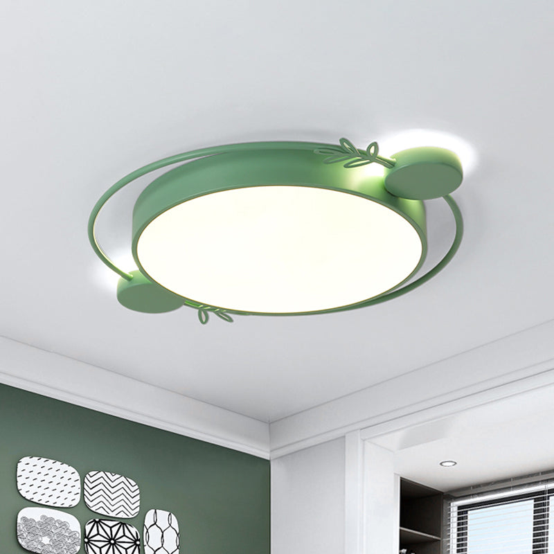 Twig Detailing Round Iron Flush Mount Nordic Black/Grey/White LED Flush Mounted Ceiling Light Fixture Green Clearhalo 'Ceiling Lights' 'Close To Ceiling Lights' 'Close to ceiling' 'Flush mount' Lighting' 816609