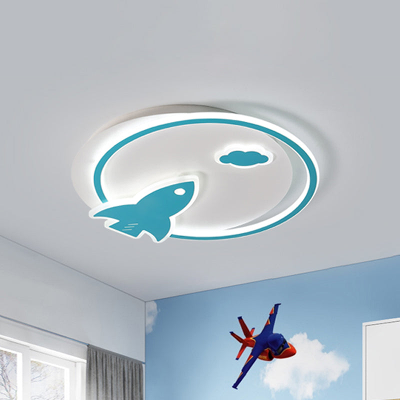 Kids Spaceship Acrylic Thin Flush Light LED Close to Ceiling Lighting Fixture in Blue Blue Clearhalo 'Ceiling Lights' 'Close To Ceiling Lights' 'Close to ceiling' 'Flush mount' Lighting' 816625