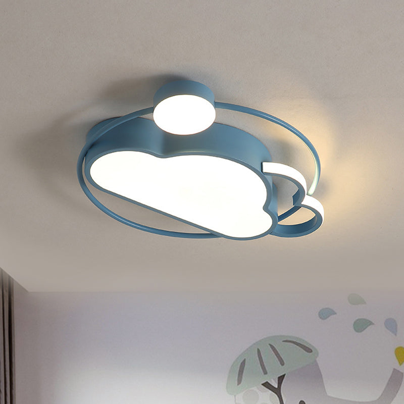 Iron Sun and Cloud Flushmount Lighting Cartoon LED Ceiling Mount Light in Pink/Blue for Child Room Blue Clearhalo 'Ceiling Lights' 'Close To Ceiling Lights' 'Close to ceiling' 'Flush mount' Lighting' 816633