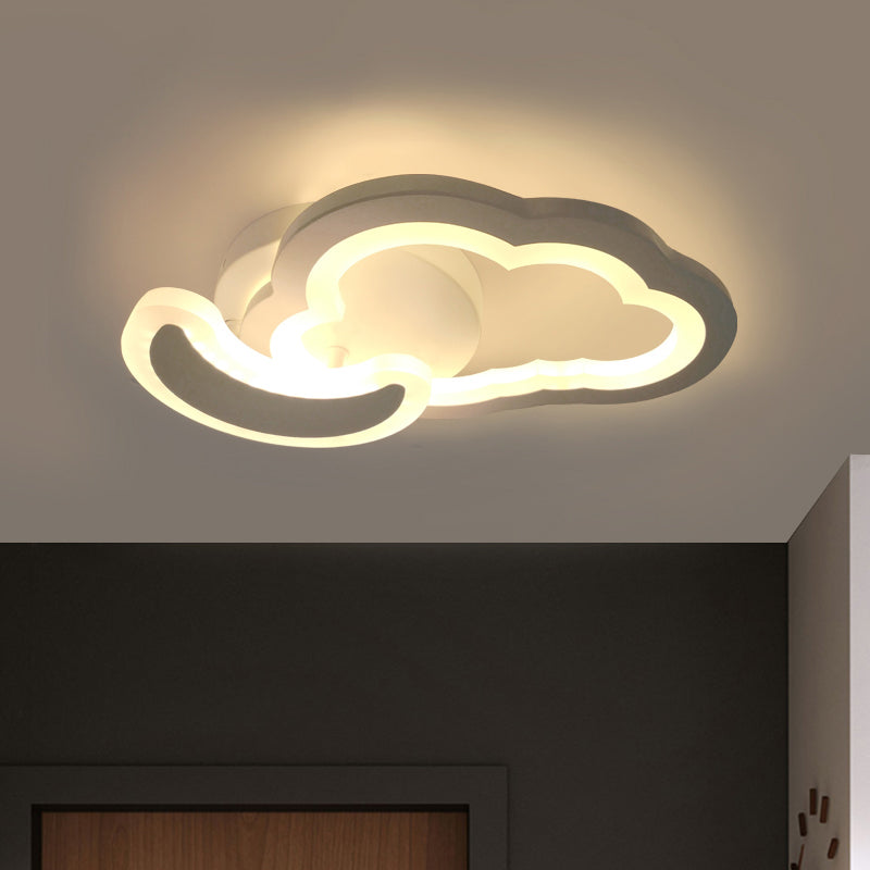 Airplane/Moon and Cloud Foyer Semi Flush Acrylic Nordic LED Ceiling Mounted Lamp in White White Moon Clearhalo 'Ceiling Lights' 'Close To Ceiling Lights' 'Close to ceiling' 'Semi-flushmount' Lighting' 816645