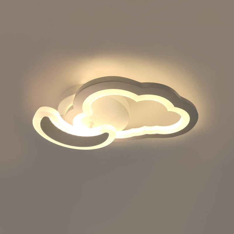 Airplane/Moon and Cloud Foyer Semi Flush Acrylic Nordic LED Ceiling Mounted Lamp in White Clearhalo 'Ceiling Lights' 'Close To Ceiling Lights' 'Close to ceiling' 'Semi-flushmount' Lighting' 816647