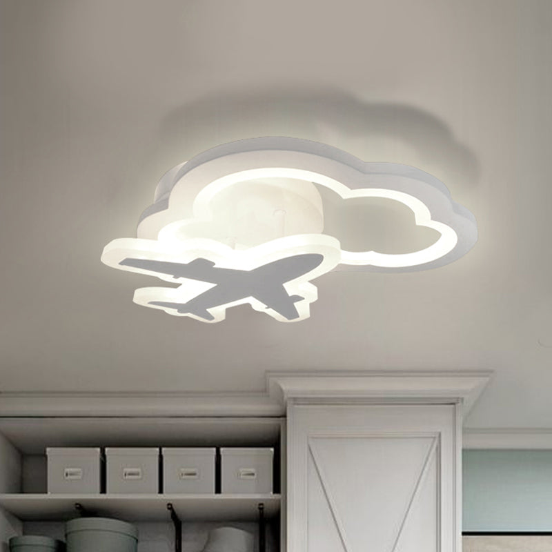 Airplane/Moon and Cloud Foyer Semi Flush Acrylic Nordic LED Ceiling Mounted Lamp in White White Airplane Clearhalo 'Ceiling Lights' 'Close To Ceiling Lights' 'Close to ceiling' 'Semi-flushmount' Lighting' 816649