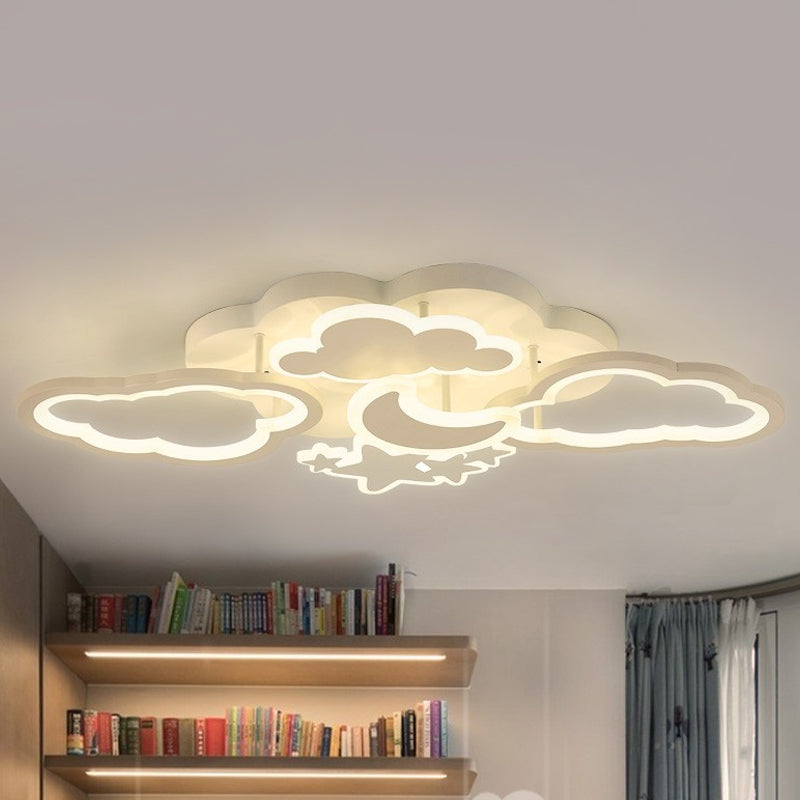 Moon Night Starry Sky Semi Flush Mount Kid Acrylic Child Bedroom LED Close to Ceiling Light in Pink/White White Clearhalo 'Ceiling Lights' 'Close To Ceiling Lights' 'Close to ceiling' 'Semi-flushmount' Lighting' 816658