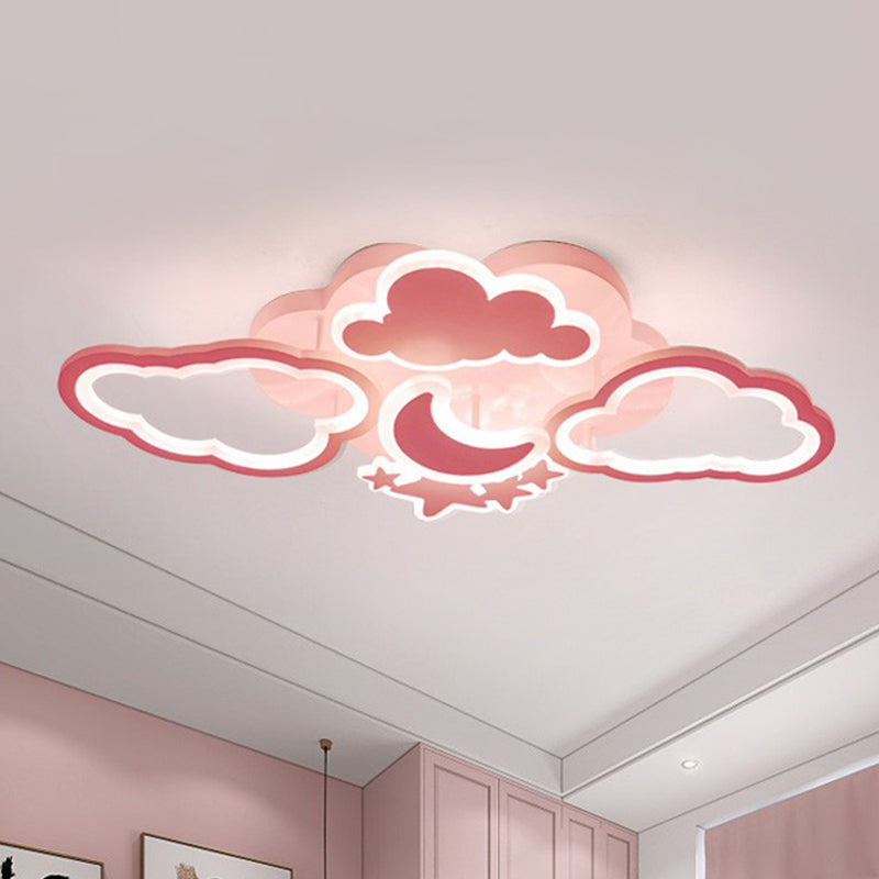 Moon Night Starry Sky Semi Flush Mount Kid Acrylic Child Bedroom LED Close to Ceiling Light in Pink/White Pink Clearhalo 'Ceiling Lights' 'Close To Ceiling Lights' 'Close to ceiling' 'Semi-flushmount' Lighting' 816662