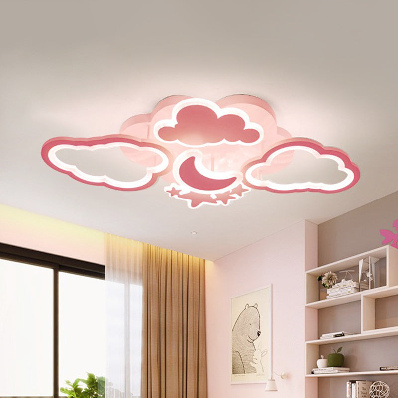 Moon Night Starry Sky Semi Flush Mount Kid Acrylic Child Bedroom LED Close to Ceiling Light in Pink/White Clearhalo 'Ceiling Lights' 'Close To Ceiling Lights' 'Close to ceiling' 'Semi-flushmount' Lighting' 816663