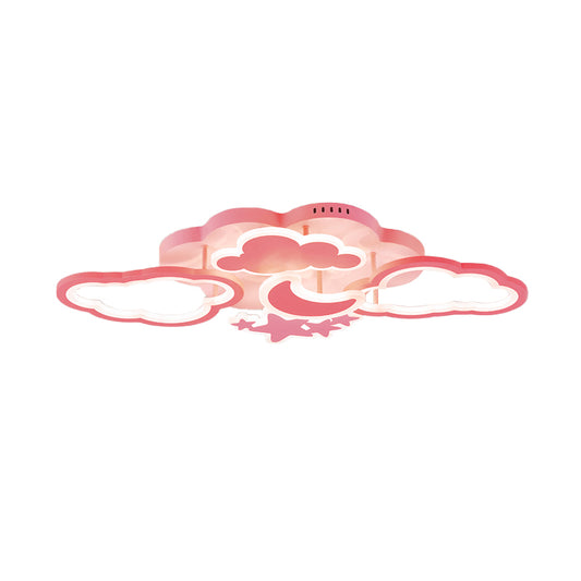 Moon Night Starry Sky Semi Flush Mount Kid Acrylic Child Bedroom LED Close to Ceiling Light in Pink/White Clearhalo 'Ceiling Lights' 'Close To Ceiling Lights' 'Close to ceiling' 'Semi-flushmount' Lighting' 816664