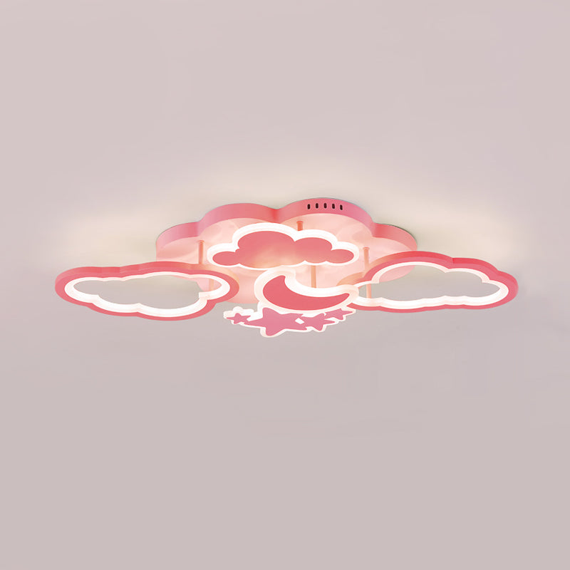 Moon Night Starry Sky Semi Flush Mount Kid Acrylic Child Bedroom LED Close to Ceiling Light in Pink/White Clearhalo 'Ceiling Lights' 'Close To Ceiling Lights' 'Close to ceiling' 'Semi-flushmount' Lighting' 816665