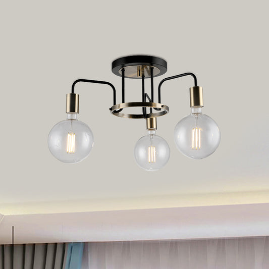 Clear Glass Black and Gold Semi Flush Lighting Vintage 3/5-Bulb Living Room Flush Ceiling Lamp Clearhalo 'Ceiling Lights' 'Close To Ceiling Lights' 'Close to ceiling' 'Glass shade' 'Glass' 'Semi-flushmount' Lighting' 816679