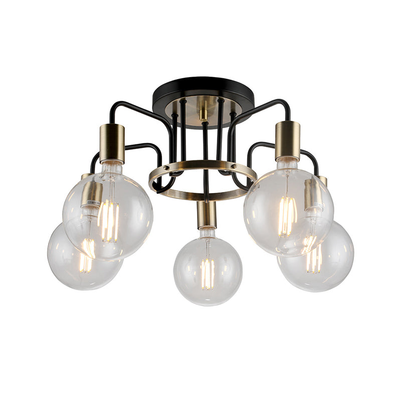 Clear Glass Black and Gold Semi Flush Lighting Vintage 3/5-Bulb Living Room Flush Ceiling Lamp Clearhalo 'Ceiling Lights' 'Close To Ceiling Lights' 'Close to ceiling' 'Glass shade' 'Glass' 'Semi-flushmount' Lighting' 816684