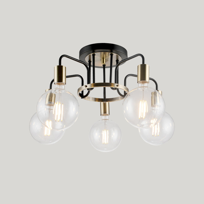 Clear Glass Black and Gold Semi Flush Lighting Vintage 3/5-Bulb Living Room Flush Ceiling Lamp Clearhalo 'Ceiling Lights' 'Close To Ceiling Lights' 'Close to ceiling' 'Glass shade' 'Glass' 'Semi-flushmount' Lighting' 816685