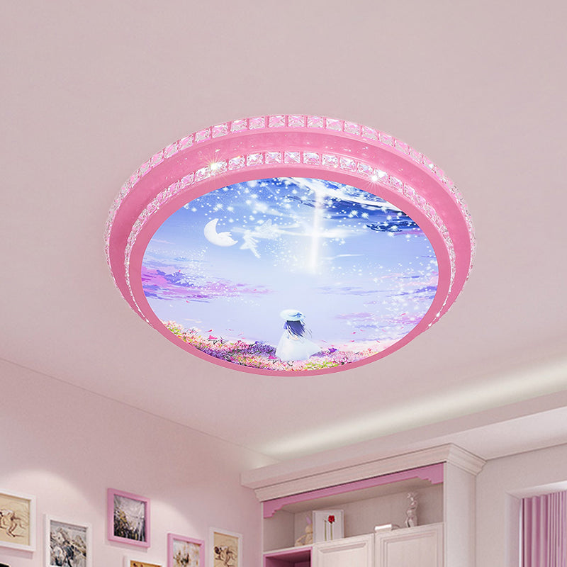 Night Sky Pattern Circular Flushmount Romantic Modern Acrylic Pink LED Ceiling Flush Light with Crystal Trim Clearhalo 'Ceiling Lights' 'Close To Ceiling Lights' 'Close to ceiling' 'Flush mount' Lighting' 816688