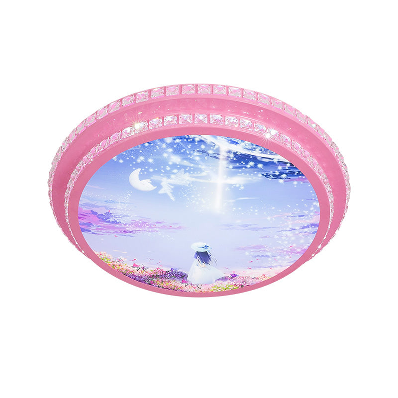 Night Sky Pattern Circular Flushmount Romantic Modern Acrylic Pink LED Ceiling Flush Light with Crystal Trim Clearhalo 'Ceiling Lights' 'Close To Ceiling Lights' 'Close to ceiling' 'Flush mount' Lighting' 816689