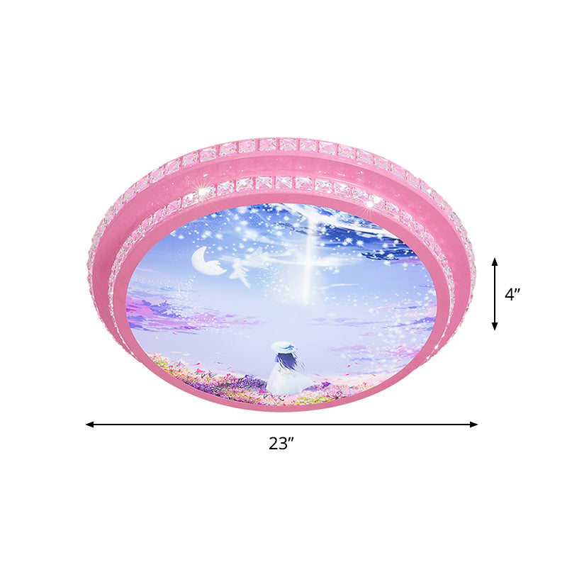 Night Sky Pattern Circular Flushmount Romantic Modern Acrylic Pink LED Ceiling Flush Light with Crystal Trim Clearhalo 'Ceiling Lights' 'Close To Ceiling Lights' 'Close to ceiling' 'Flush mount' Lighting' 816690