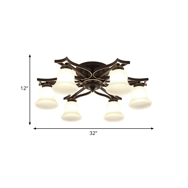 6 Bulbs Ceiling Mounted Fixture Vintage Bell Milk White Glass Flushmount Lighting in Black Clearhalo 'Ceiling Lights' 'Close To Ceiling Lights' 'Close to ceiling' 'Flush mount' Lighting' 816694