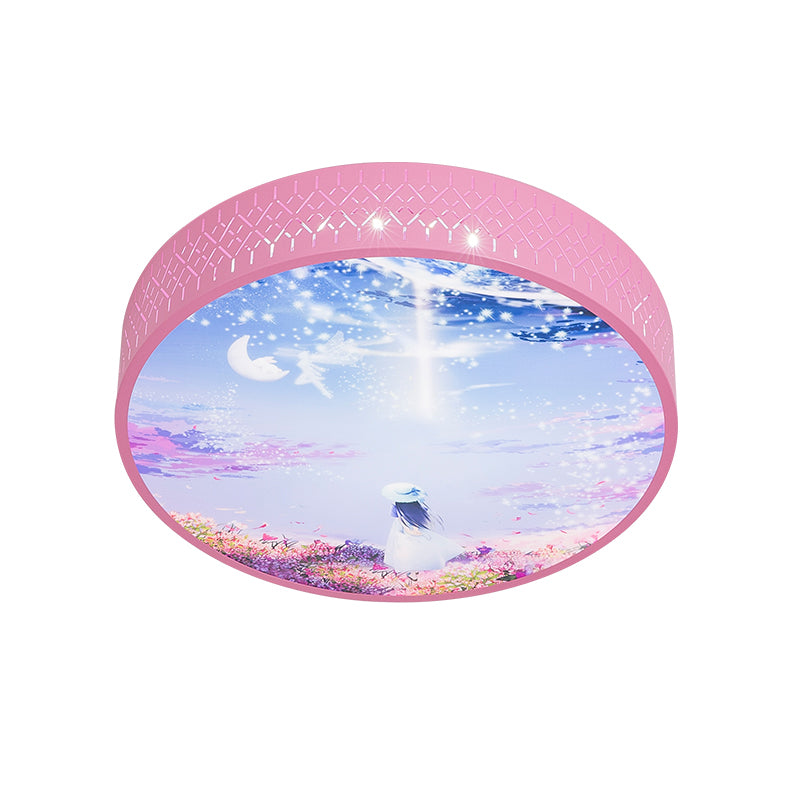 Modern LED Ceiling Fixture Pink Girl Under Starry Sky Flush-Mount Light with Acrylic Shade and Laser Cut Side Clearhalo 'Ceiling Lights' 'Close To Ceiling Lights' 'Close to ceiling' 'Flush mount' Lighting' 816696