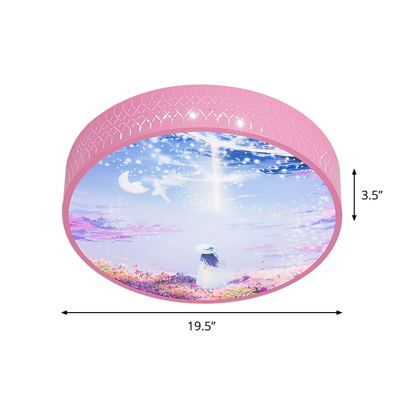 Modern LED Ceiling Fixture Pink Girl Under Starry Sky Flush-Mount Light with Acrylic Shade and Laser Cut Side Clearhalo 'Ceiling Lights' 'Close To Ceiling Lights' 'Close to ceiling' 'Flush mount' Lighting' 816698