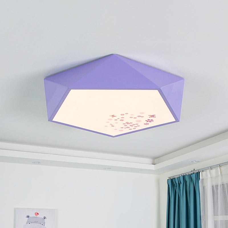 Purple Faceted Pentacle Ceiling Lighting Macaron Iron LED Flush Mount Recessed Lighting with Flower Pattern Purple Clearhalo 'Ceiling Lights' 'Close To Ceiling Lights' 'Close to ceiling' 'Flush mount' Lighting' 816712