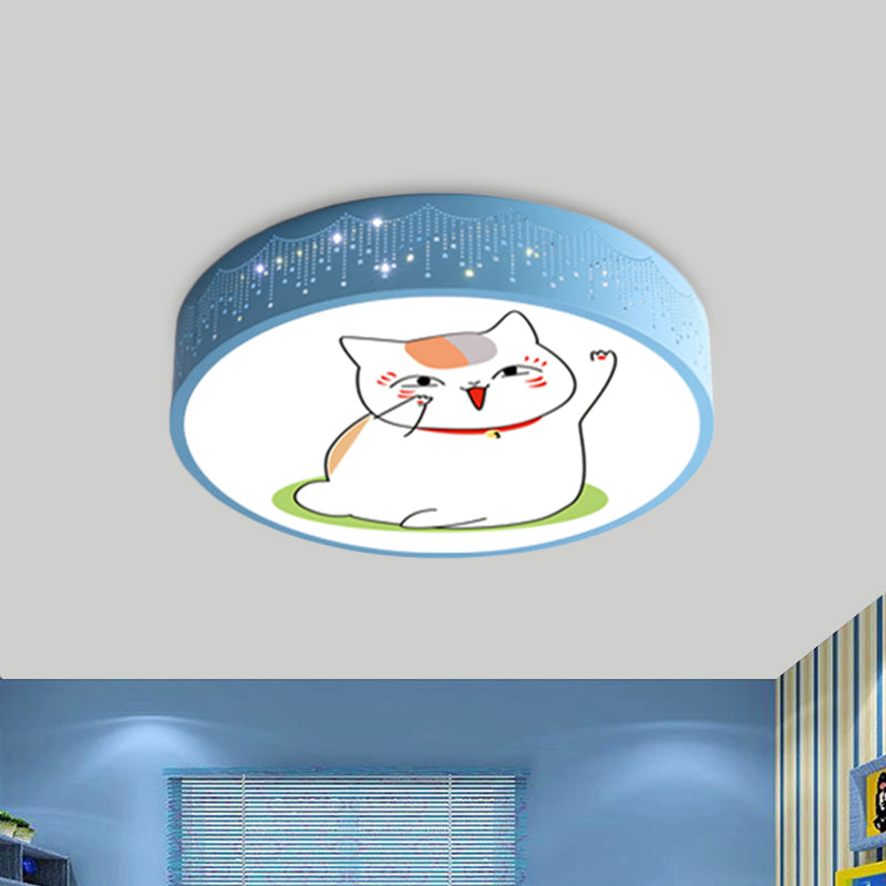 Comic Cat Kids Room Ceiling Flush Mount Iron LED Cartoon Flushmount Lighting in Blue/White Blue Clearhalo 'Ceiling Lights' 'Close To Ceiling Lights' 'Close to ceiling' 'Flush mount' Lighting' 816752