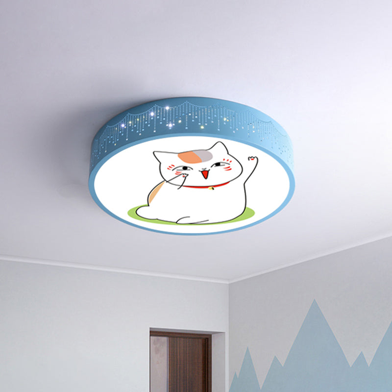 Comic Cat Kids Room Ceiling Flush Mount Iron LED Cartoon Flushmount Lighting in Blue/White Clearhalo 'Ceiling Lights' 'Close To Ceiling Lights' 'Close to ceiling' 'Flush mount' Lighting' 816753