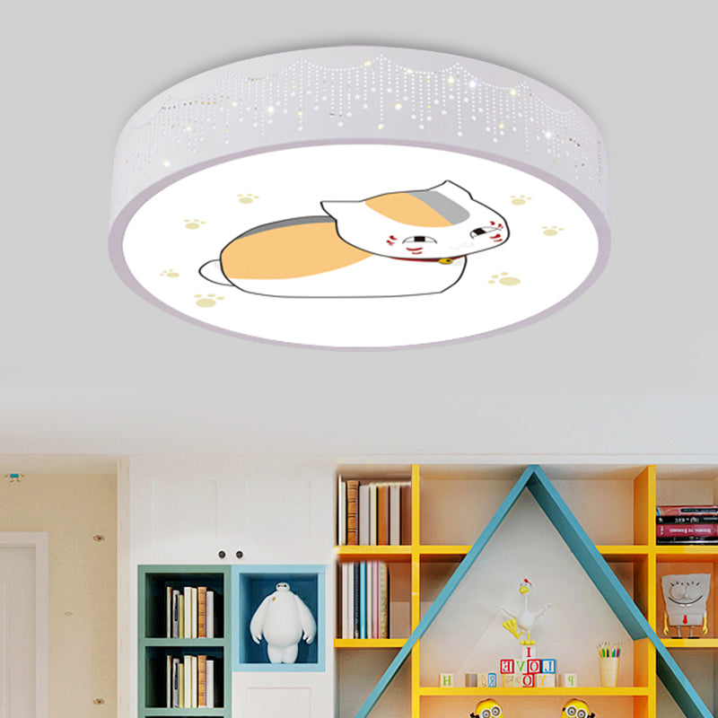 Comic Cat Kids Room Ceiling Flush Mount Iron LED Cartoon Flushmount Lighting in Blue/White White Clearhalo 'Ceiling Lights' 'Close To Ceiling Lights' 'Close to ceiling' 'Flush mount' Lighting' 816756