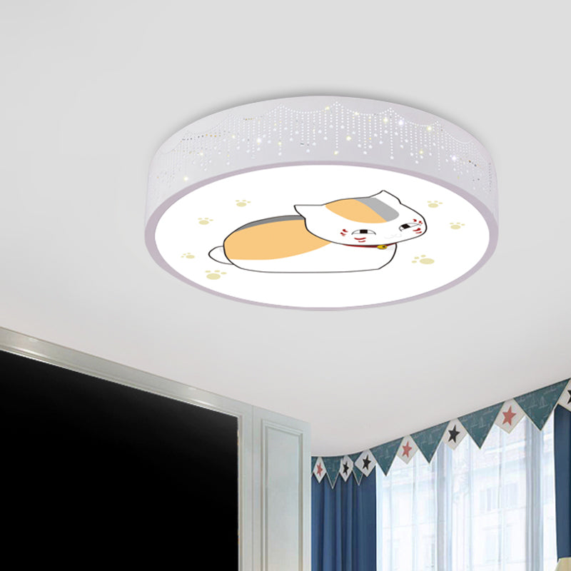 Comic Cat Kids Room Ceiling Flush Mount Iron LED Cartoon Flushmount Lighting in Blue/White Clearhalo 'Ceiling Lights' 'Close To Ceiling Lights' 'Close to ceiling' 'Flush mount' Lighting' 816758