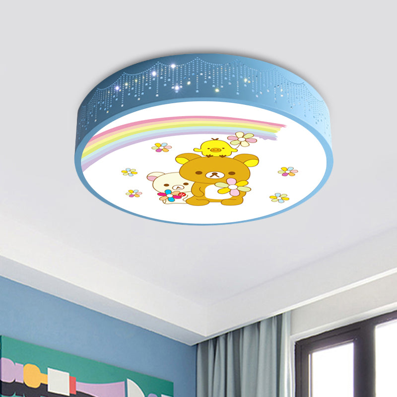 Acrylic Bear and Rabbit Flushmount Lamp Cartoon Blue LED Close to Ceiling Lighting with Carved Side Blue A Clearhalo 'Ceiling Lights' 'Close To Ceiling Lights' 'Close to ceiling' 'Flush mount' Lighting' 816760