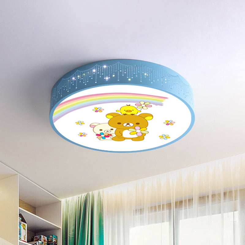 Acrylic Bear and Rabbit Flushmount Lamp Cartoon Blue LED Close to Ceiling Lighting with Carved Side Clearhalo 'Ceiling Lights' 'Close To Ceiling Lights' 'Close to ceiling' 'Flush mount' Lighting' 816761