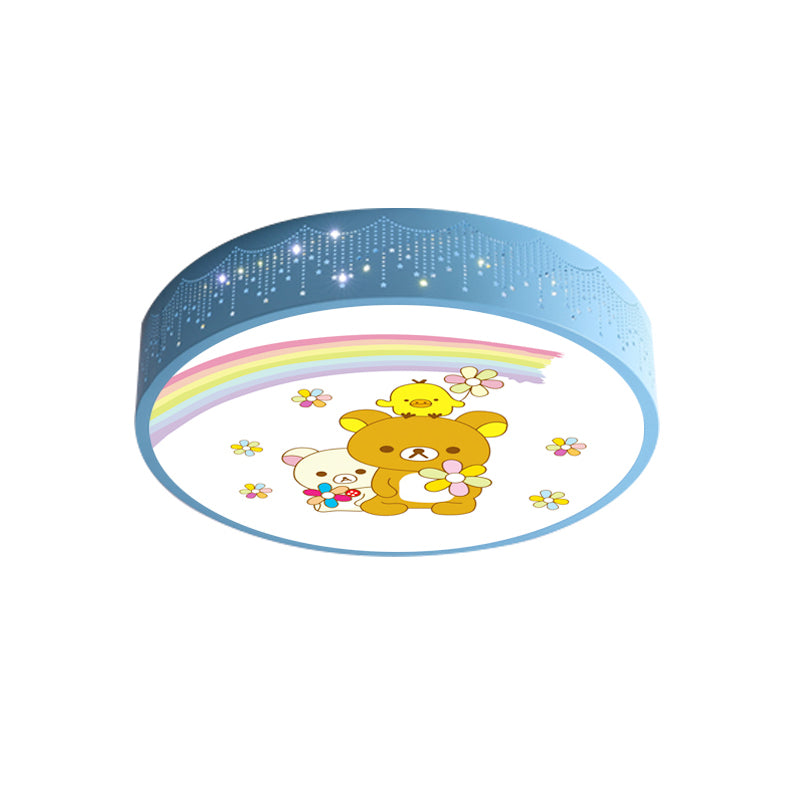 Acrylic Bear and Rabbit Flushmount Lamp Cartoon Blue LED Close to Ceiling Lighting with Carved Side Clearhalo 'Ceiling Lights' 'Close To Ceiling Lights' 'Close to ceiling' 'Flush mount' Lighting' 816762