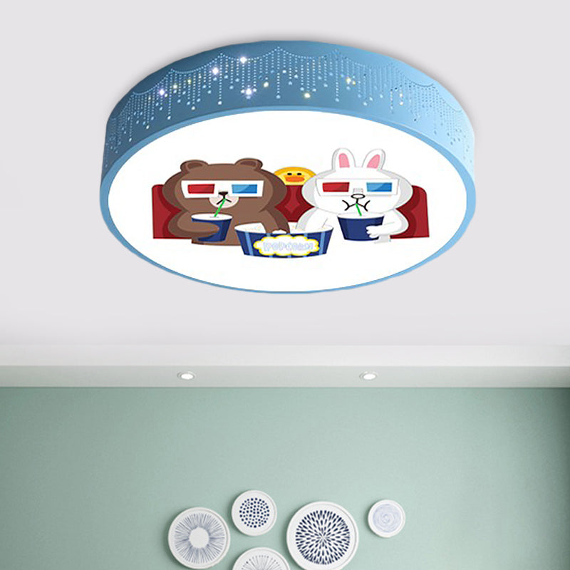 Acrylic Bear and Rabbit Flushmount Lamp Cartoon Blue LED Close to Ceiling Lighting with Carved Side Blue C Clearhalo 'Ceiling Lights' 'Close To Ceiling Lights' 'Close to ceiling' 'Flush mount' Lighting' 816764