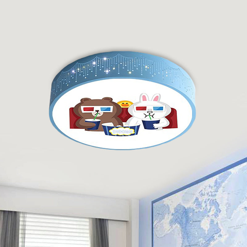 Acrylic Bear and Rabbit Flushmount Lamp Cartoon Blue LED Close to Ceiling Lighting with Carved Side Clearhalo 'Ceiling Lights' 'Close To Ceiling Lights' 'Close to ceiling' 'Flush mount' Lighting' 816765