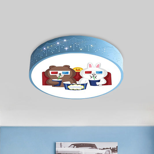 Acrylic Bear and Rabbit Flushmount Lamp Cartoon Blue LED Close to Ceiling Lighting with Carved Side Clearhalo 'Ceiling Lights' 'Close To Ceiling Lights' 'Close to ceiling' 'Flush mount' Lighting' 816766