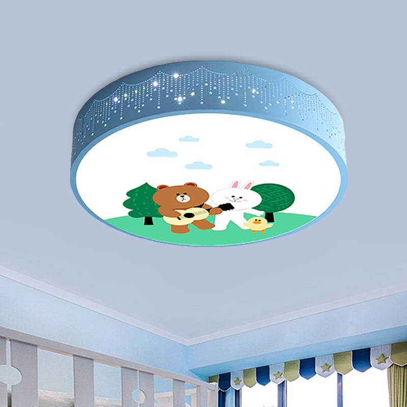 Acrylic Bear and Rabbit Flushmount Lamp Cartoon Blue LED Close to Ceiling Lighting with Carved Side Blue B Clearhalo 'Ceiling Lights' 'Close To Ceiling Lights' 'Close to ceiling' 'Flush mount' Lighting' 816768