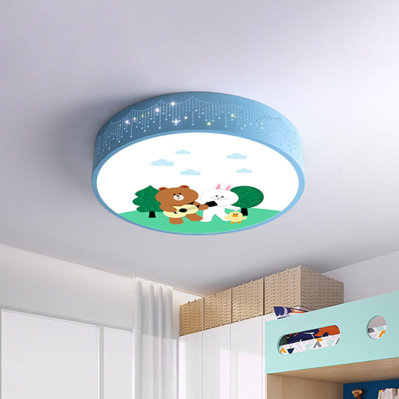 Acrylic Bear and Rabbit Flushmount Lamp Cartoon Blue LED Close to Ceiling Lighting with Carved Side Clearhalo 'Ceiling Lights' 'Close To Ceiling Lights' 'Close to ceiling' 'Flush mount' Lighting' 816769