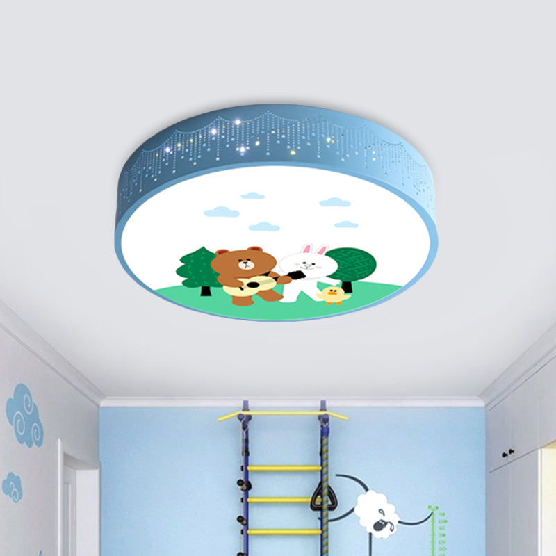 Acrylic Bear and Rabbit Flushmount Lamp Cartoon Blue LED Close to Ceiling Lighting with Carved Side Clearhalo 'Ceiling Lights' 'Close To Ceiling Lights' 'Close to ceiling' 'Flush mount' Lighting' 816770