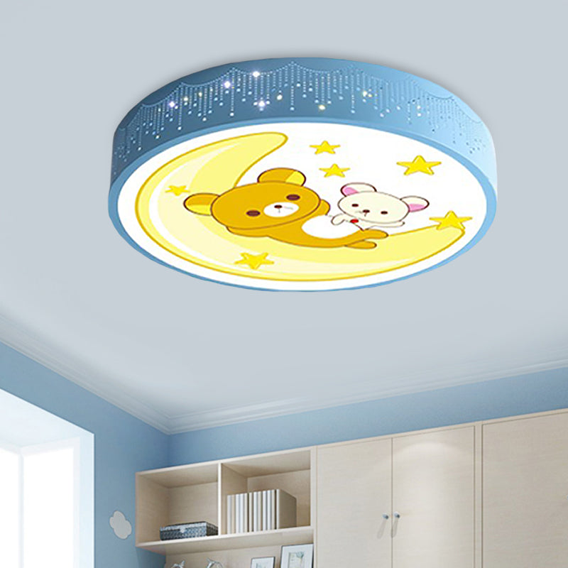 Acrylic Bear and Rabbit Flushmount Lamp Cartoon Blue LED Close to Ceiling Lighting with Carved Side Blue D Clearhalo 'Ceiling Lights' 'Close To Ceiling Lights' 'Close to ceiling' 'Flush mount' Lighting' 816772