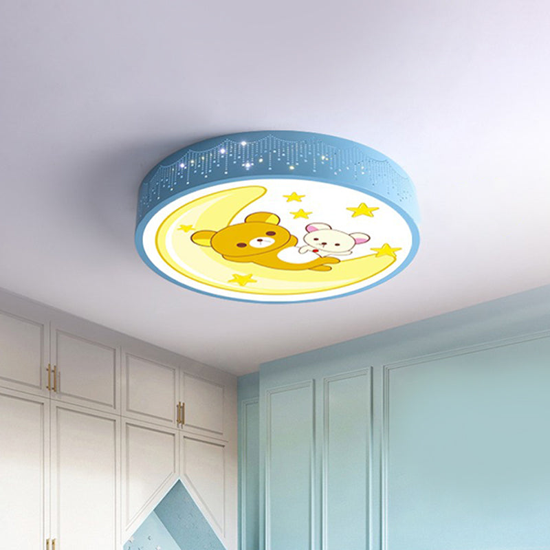 Acrylic Bear and Rabbit Flushmount Lamp Cartoon Blue LED Close to Ceiling Lighting with Carved Side Clearhalo 'Ceiling Lights' 'Close To Ceiling Lights' 'Close to ceiling' 'Flush mount' Lighting' 816773