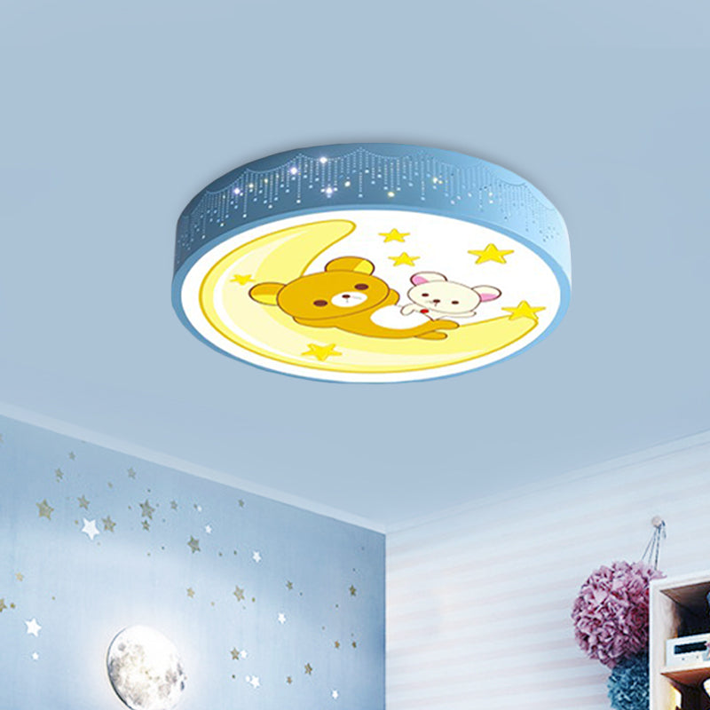 Acrylic Bear and Rabbit Flushmount Lamp Cartoon Blue LED Close to Ceiling Lighting with Carved Side Clearhalo 'Ceiling Lights' 'Close To Ceiling Lights' 'Close to ceiling' 'Flush mount' Lighting' 816774