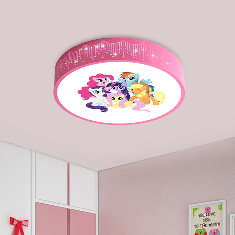 Cartoon LED Flush Light Fixture Pink/Blue Unicorn Pattern Ceiling Mount Lamp with Acrylic Shade Pink A Clearhalo 'Ceiling Lights' 'Close To Ceiling Lights' 'Close to ceiling' 'Flush mount' Lighting' 816785