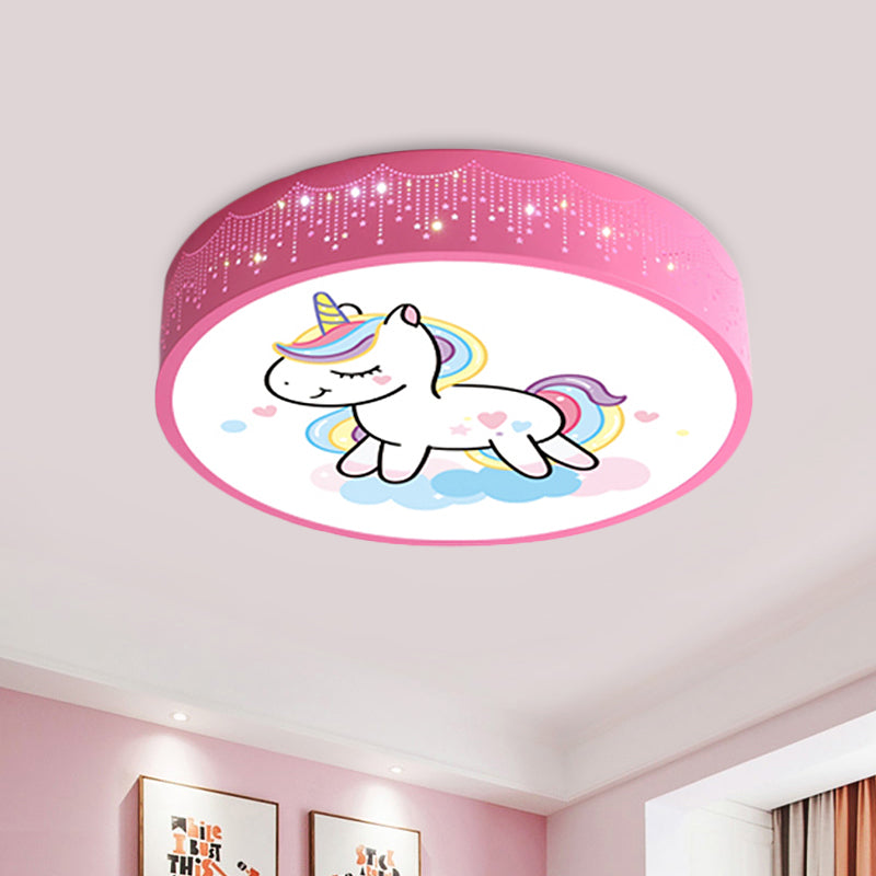 Cartoon LED Flush Light Fixture Pink/Blue Unicorn Pattern Ceiling Mount Lamp with Acrylic Shade Pink B Clearhalo 'Ceiling Lights' 'Close To Ceiling Lights' 'Close to ceiling' 'Flush mount' Lighting' 816789