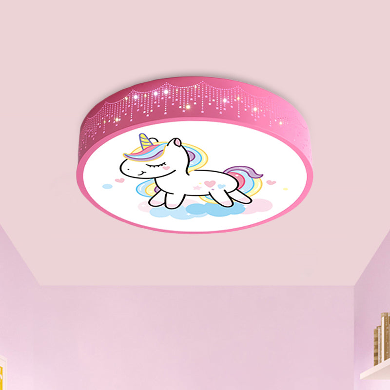 Cartoon LED Flush Light Fixture Pink/Blue Unicorn Pattern Ceiling Mount Lamp with Acrylic Shade Clearhalo 'Ceiling Lights' 'Close To Ceiling Lights' 'Close to ceiling' 'Flush mount' Lighting' 816790