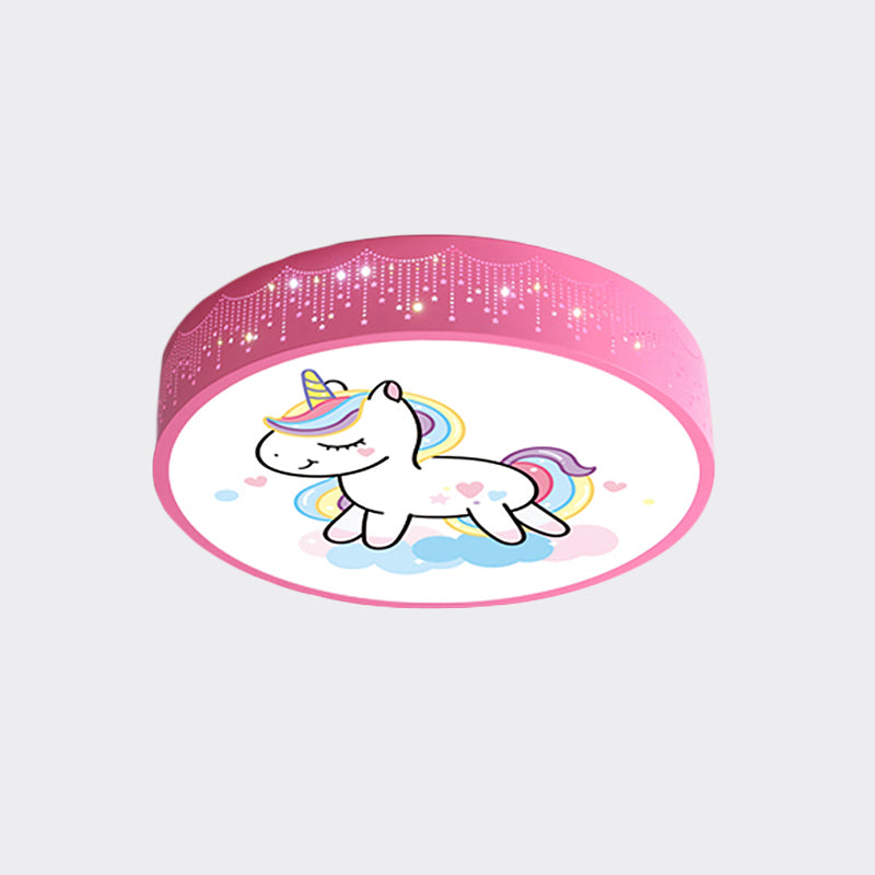 Cartoon LED Flush Light Fixture Pink/Blue Unicorn Pattern Ceiling Mount Lamp with Acrylic Shade Clearhalo 'Ceiling Lights' 'Close To Ceiling Lights' 'Close to ceiling' 'Flush mount' Lighting' 816792