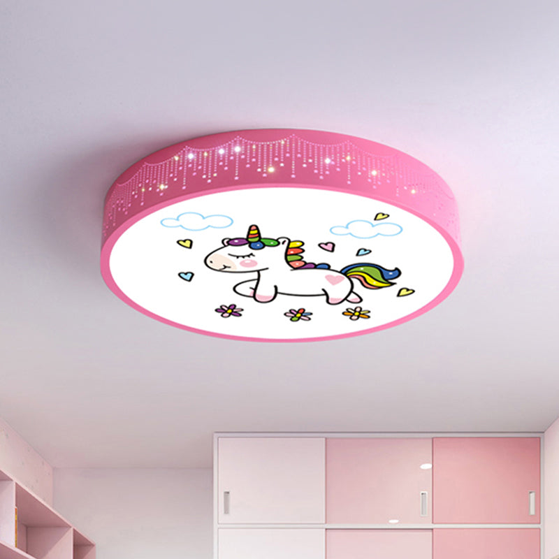 Cartoon LED Flush Light Fixture Pink/Blue Unicorn Pattern Ceiling Mount Lamp with Acrylic Shade Pink C Clearhalo 'Ceiling Lights' 'Close To Ceiling Lights' 'Close to ceiling' 'Flush mount' Lighting' 816793