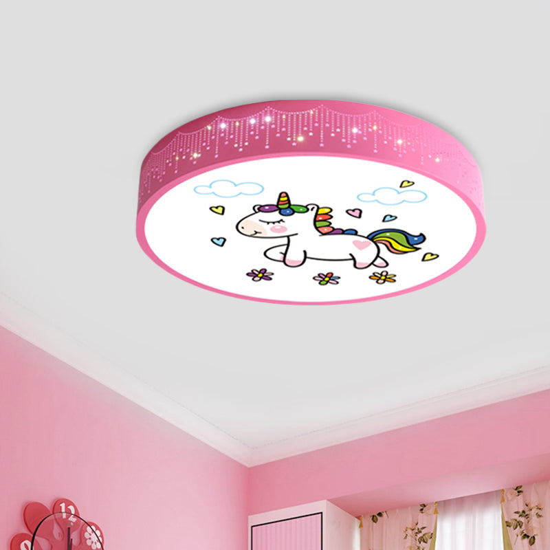 Cartoon LED Flush Light Fixture Pink/Blue Unicorn Pattern Ceiling Mount Lamp with Acrylic Shade Clearhalo 'Ceiling Lights' 'Close To Ceiling Lights' 'Close to ceiling' 'Flush mount' Lighting' 816794